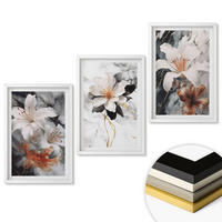 WANDBILDER 3er-Set - 40x60 cm Weißer Rahmen - Blumen Marmor weiß schwarz - Weiß, Kunststoff (40/60cm) - ArtPrintCave