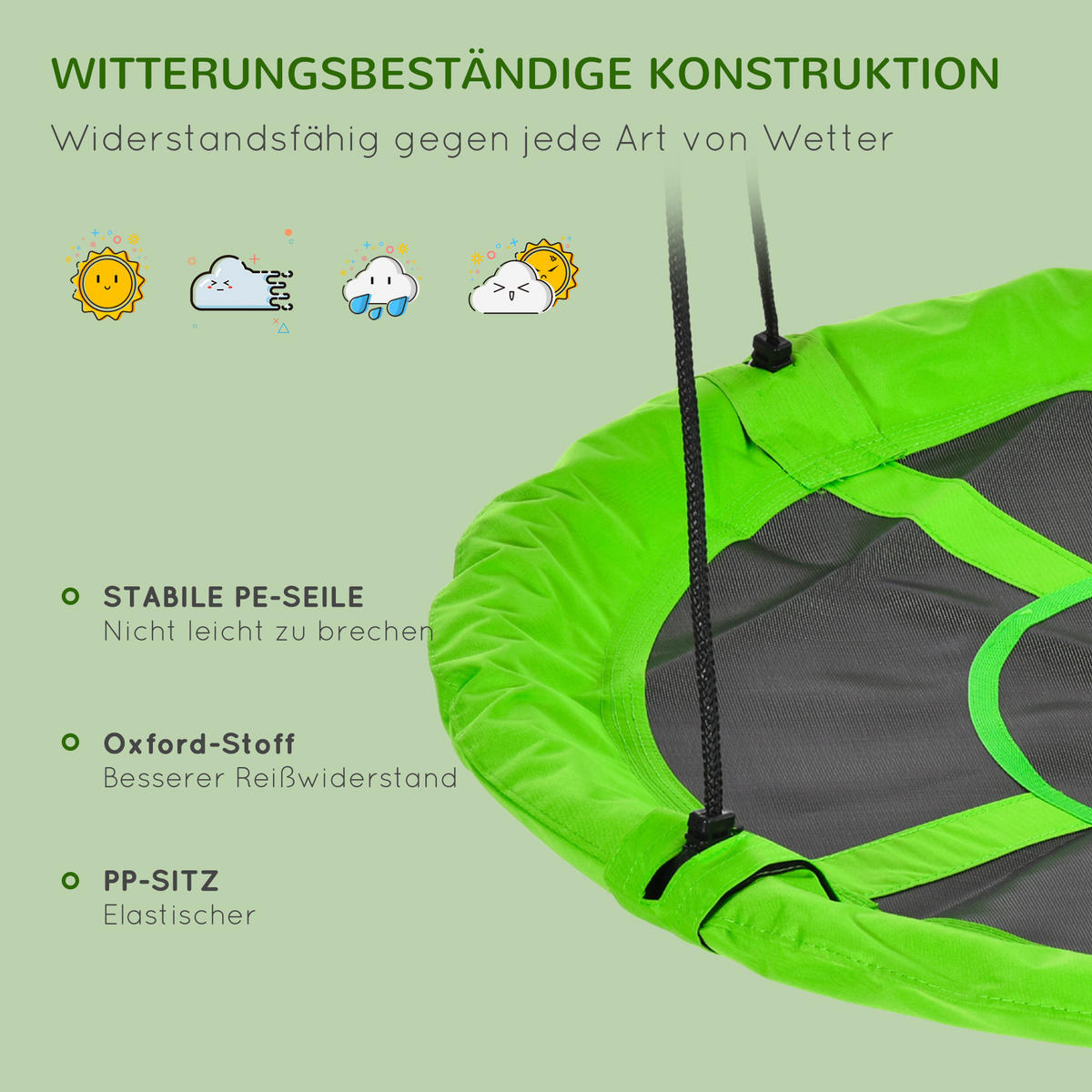 KINDER Nestschaukel - Schwarz/Grün, Kunststoff/Metall (110/110cm) - Outsunny