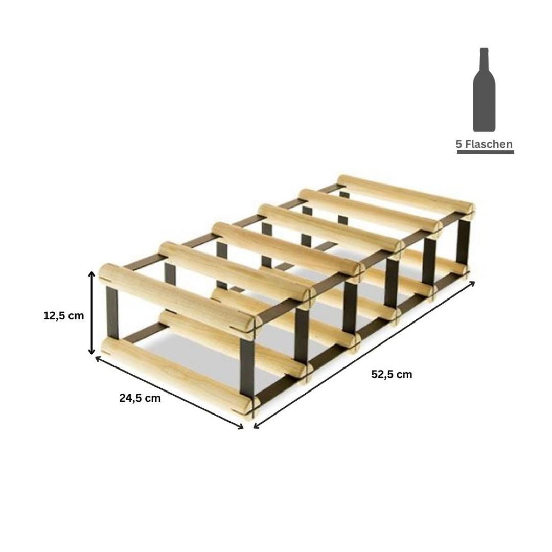WEINREGAL Vinotega Mod Metal 12,5x52,5x24,5 cm 5x1 Flaschen Massives Kiefernholz Natur - Naturfarben, Holz (52.5/12.5/24.5cm) - PROREGAL