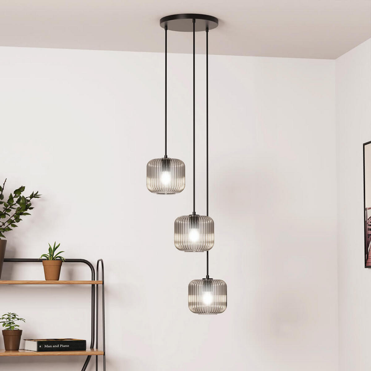 HÄNGELEUCHTE LILY - Rauchgrau, Hängeleuchte - Grau, Glas (30/30/149.7cm) - Home Deluxe