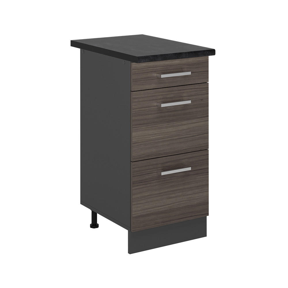KÜCHENUNTERSCHRANK R-Line Edelgrau 40 cm mit Schubladen, AP Anthrazit - Anthrazit/Braun, Holzwerkstoff (40/81.6/60cm) - Vicco