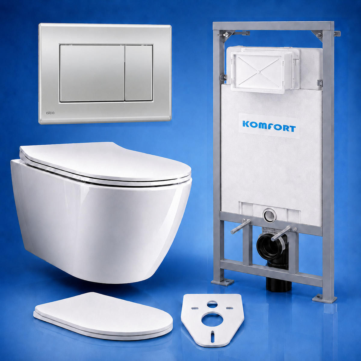 WC-SET ROLO Weiß, Slim-Sitz, Vorwandelement und Betätigungsplatte M272 Chrom - Weiß, Keramik (53/119.5/48.5cm) - bad land