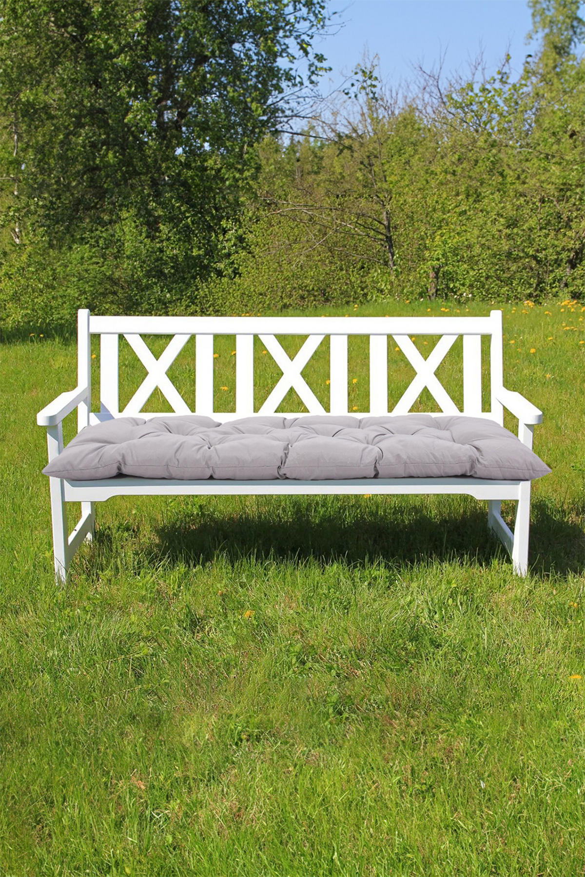 SITZKISSEN aus Polyester PP-Baumwolle in Hellgrau für Gartenbänke Leicht und tragbar Sichere Befestigungsbänder 120 x 50 cm - Grau, Textil (50/72/120cm) - Livingandhome