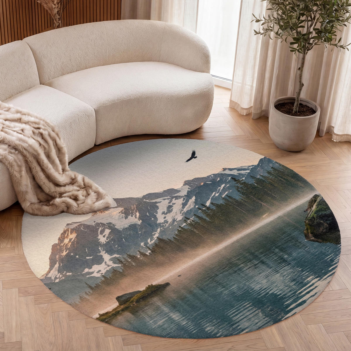 KOBERCE - Hory - Voda - Stromy - 150x150 cm - viacfarebná, textil/plast (150/0.4cm) - OnlyWow