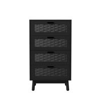 KOMMODE Japandi mit 4 Schubladen in Rattan-Optik 55/40/95 cm Schwarz - Schwarz, Holzwerkstoff (55/95/39.8cm) - Creahappy