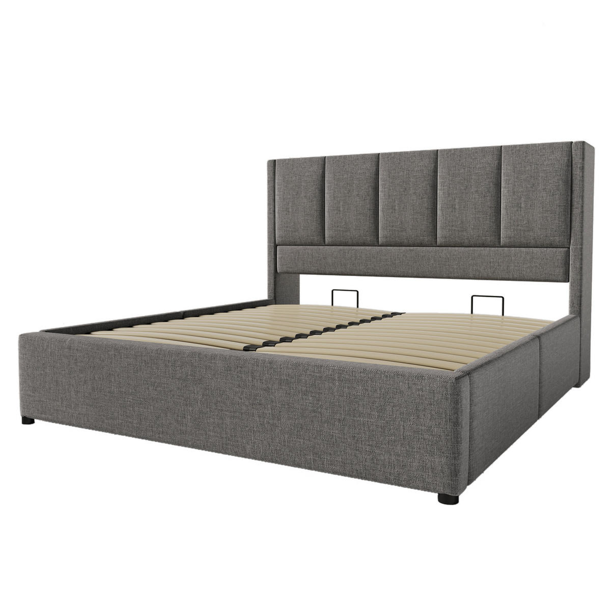 POLSTERBETT 140/200 cm mit verstecktem Becherhalter, USB-Ladestation und hydraulischem Stauraum, Grau - Grau, Textil (140/200cm) - Redom