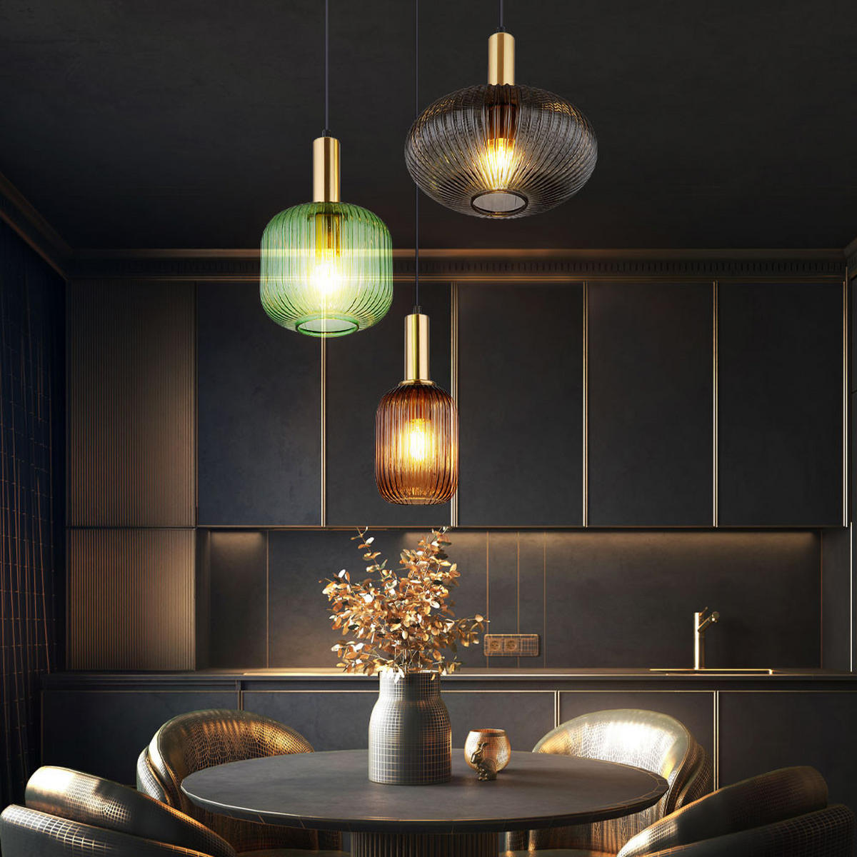 HÄNGELEUCHTE Glas bunt - Multicolor, Glas (55/55/130cm) - Globo Lighting