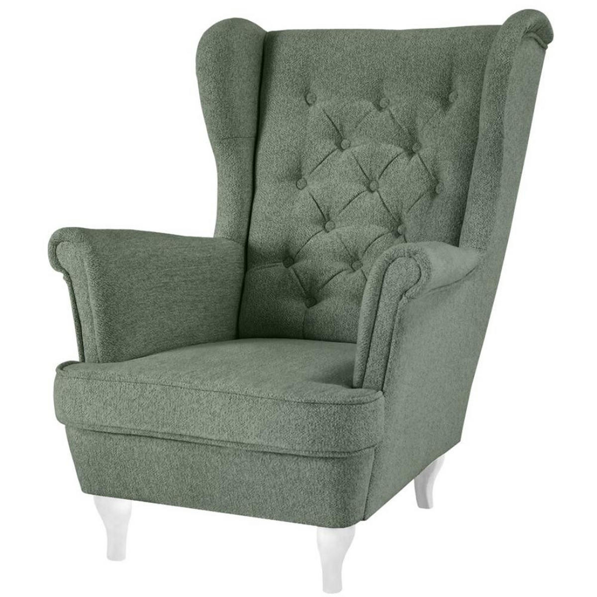 CHESTERFIELD-SESSEL Falco grün mit Weiß Holzbeinen - Weiß/Grün, Holz/Textil (82/102/92cm) - Beautysofa