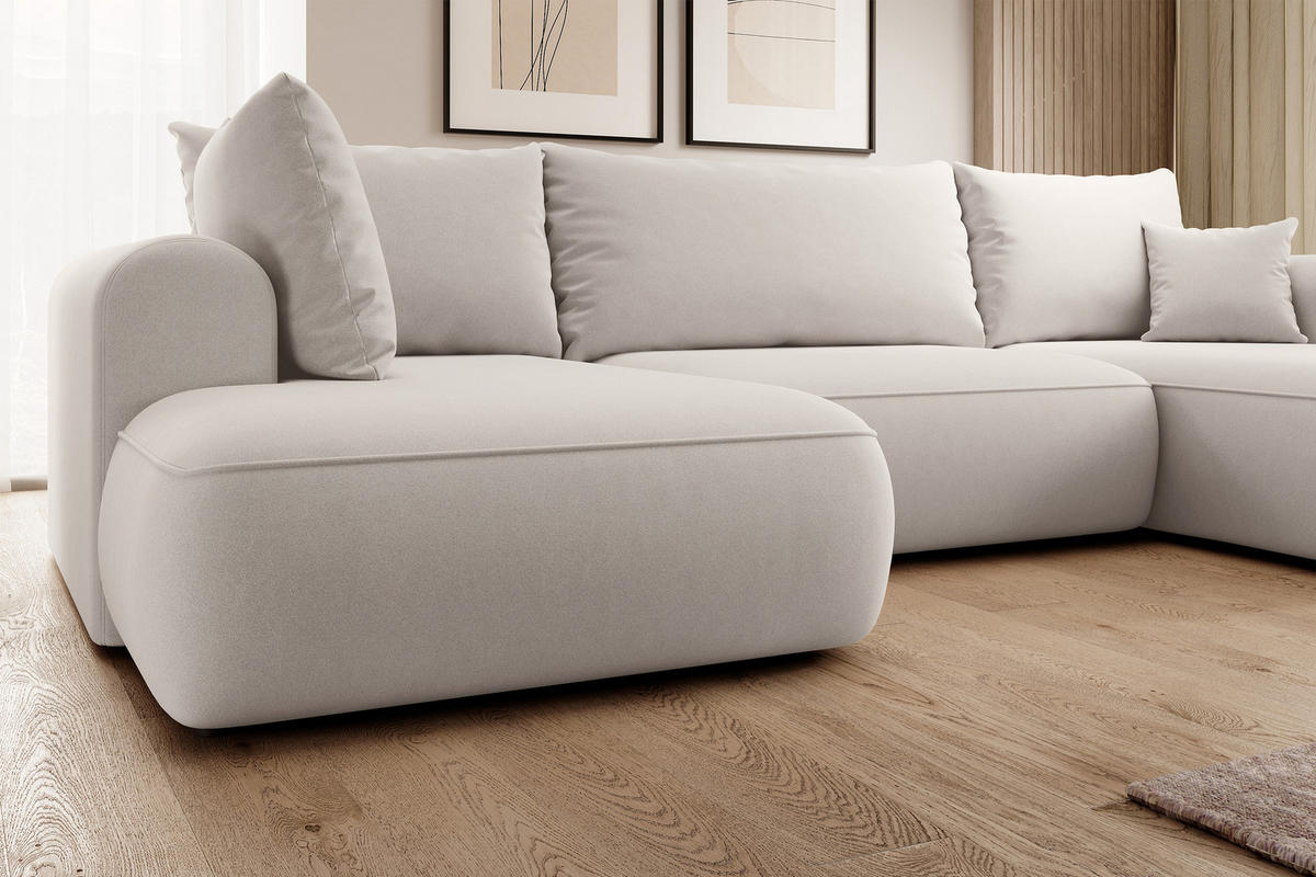 WOHNLANDSCHAFT Ovo Creme Velours - Creme/Schwarz, Textil (375/95/185cm) - Selsey