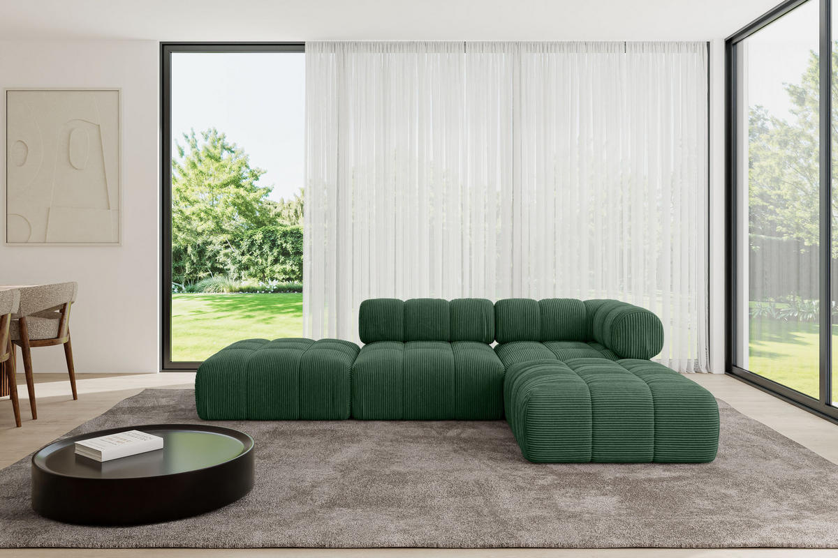 ECKSOFA modulares Sofa Kerru-L1 - 285x190x70 cm Grün Cord - Grün, Holzwerkstoff/Textil (285/190cm) - ALTDECOR