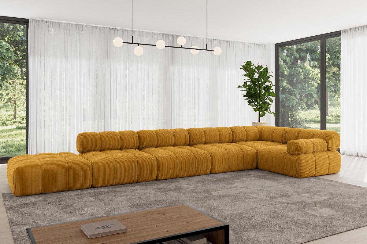 ECKSOFA modulares Sofa Felto-L3 - 475x190x70 cm Senfgelb Cord - Currygelb, Holzwerkstoff/Textil (475/190cm) - ALTDECOR