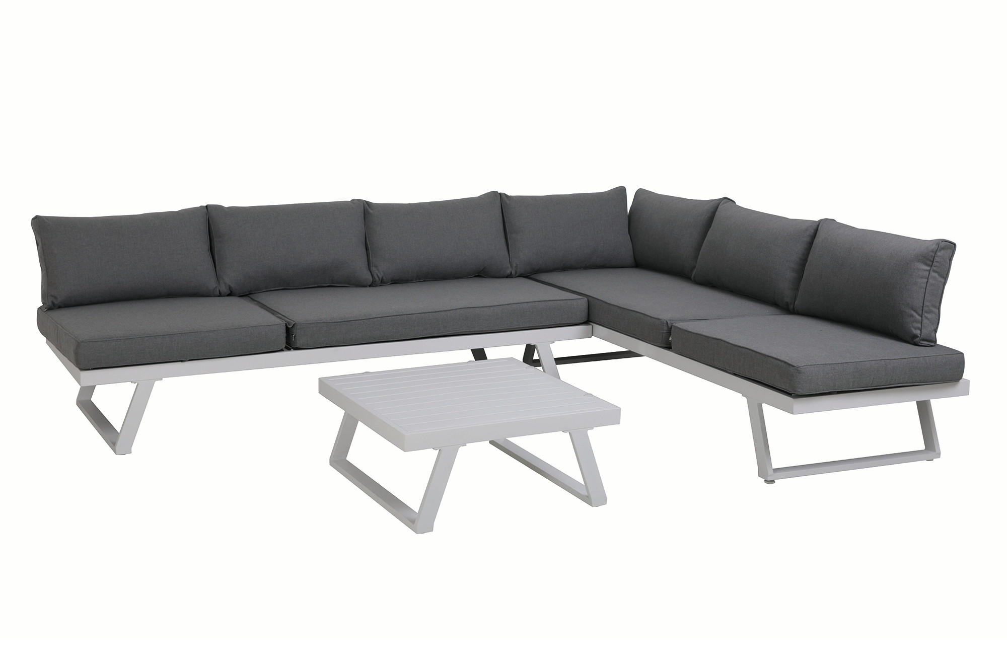 GARTENLOUNGE-SET Yala Ecksofa, 1 Couchtisch, 4 Sitzkissen, 7 Rückenkissen - Grau, Metall - TPFGarden