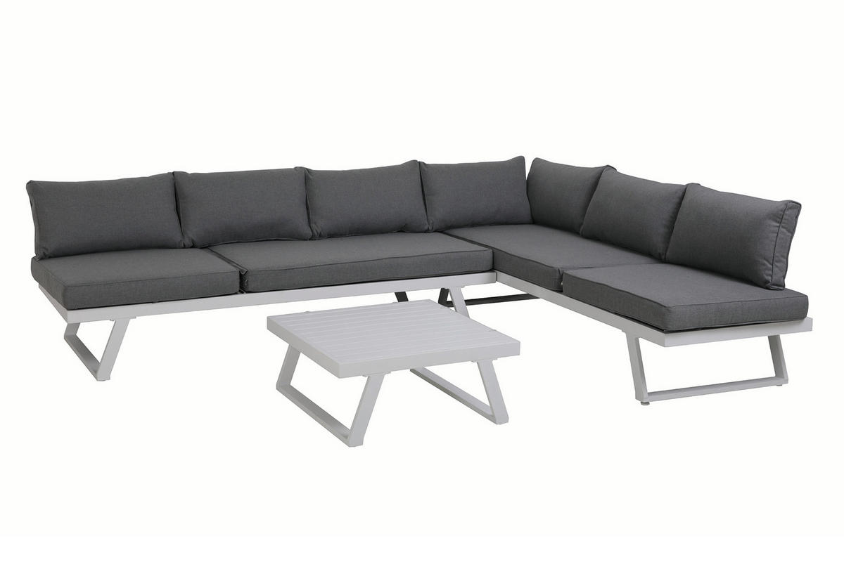 GARTENLOUNGE-SET Yala Ecksofa, 1 Couchtisch, 4 Sitzkissen, 7 Rückenkissen - Grau, Metall - TPFGarden