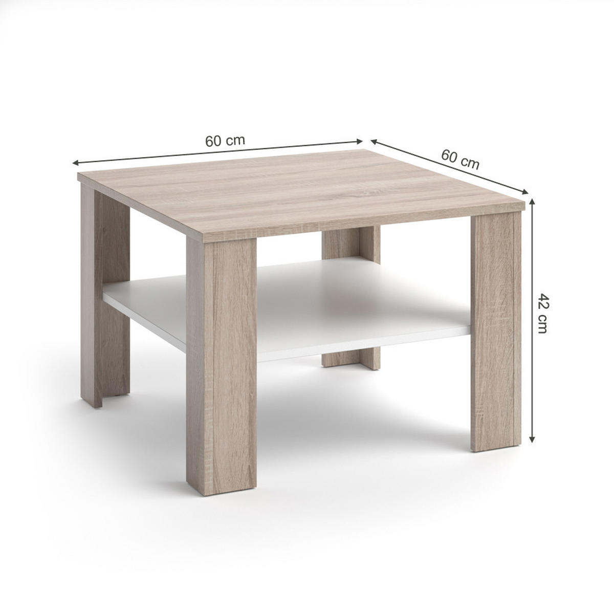 COUCHTISCH Homer Sonoma 60 x 60 cm - Sonoma Eiche, Holzwerkstoff (60/60/42cm) - Vicco