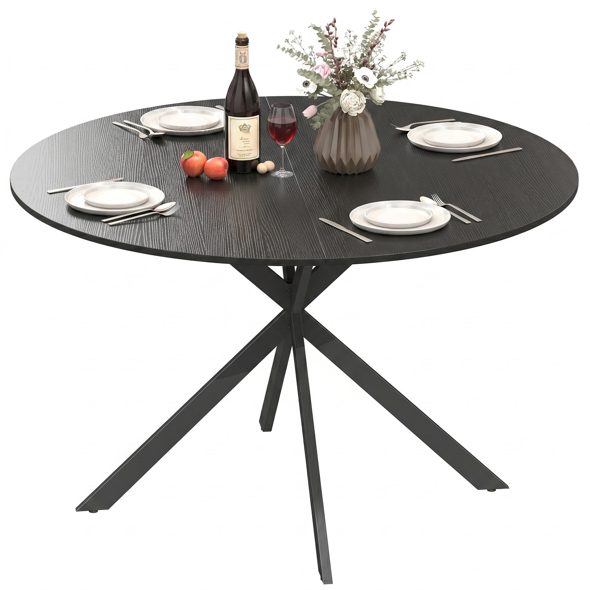ESSTISCH Schwarz 120/120/75 cm - Schwarz, Metall (120/120/75cm) - PANGIVO