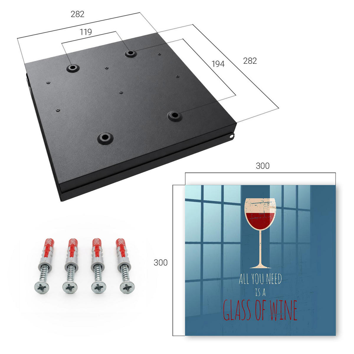 SCHLÜSSELBOX Schwarz 30x30 cm- Türöffnung nach rechts - Ein Glas Wein - Blau, Metall (30/30/5cm) - TULUP