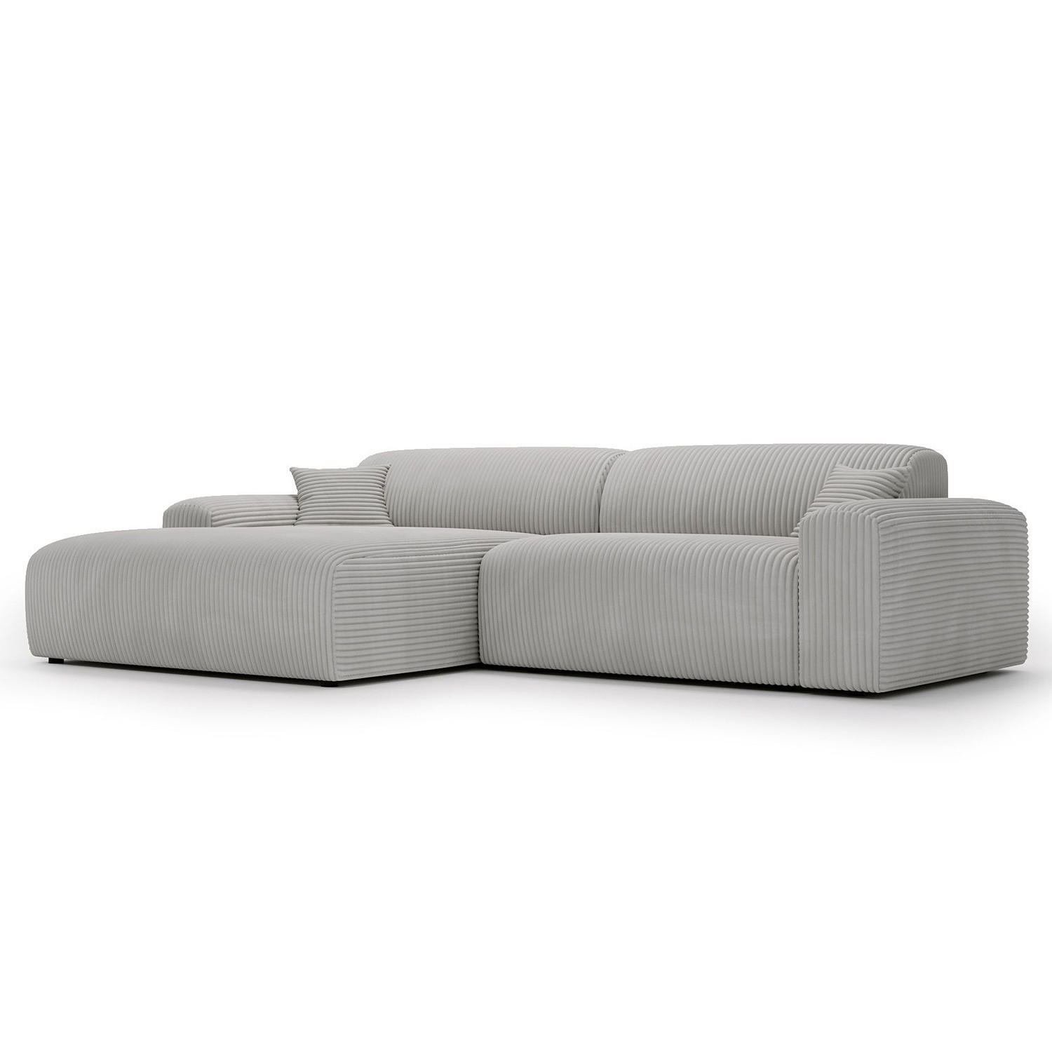 ECKSOFA mit Longchair - Cord - Hellgrau/Schwarz, Kunststoff/Textil (284/178cm) - home24