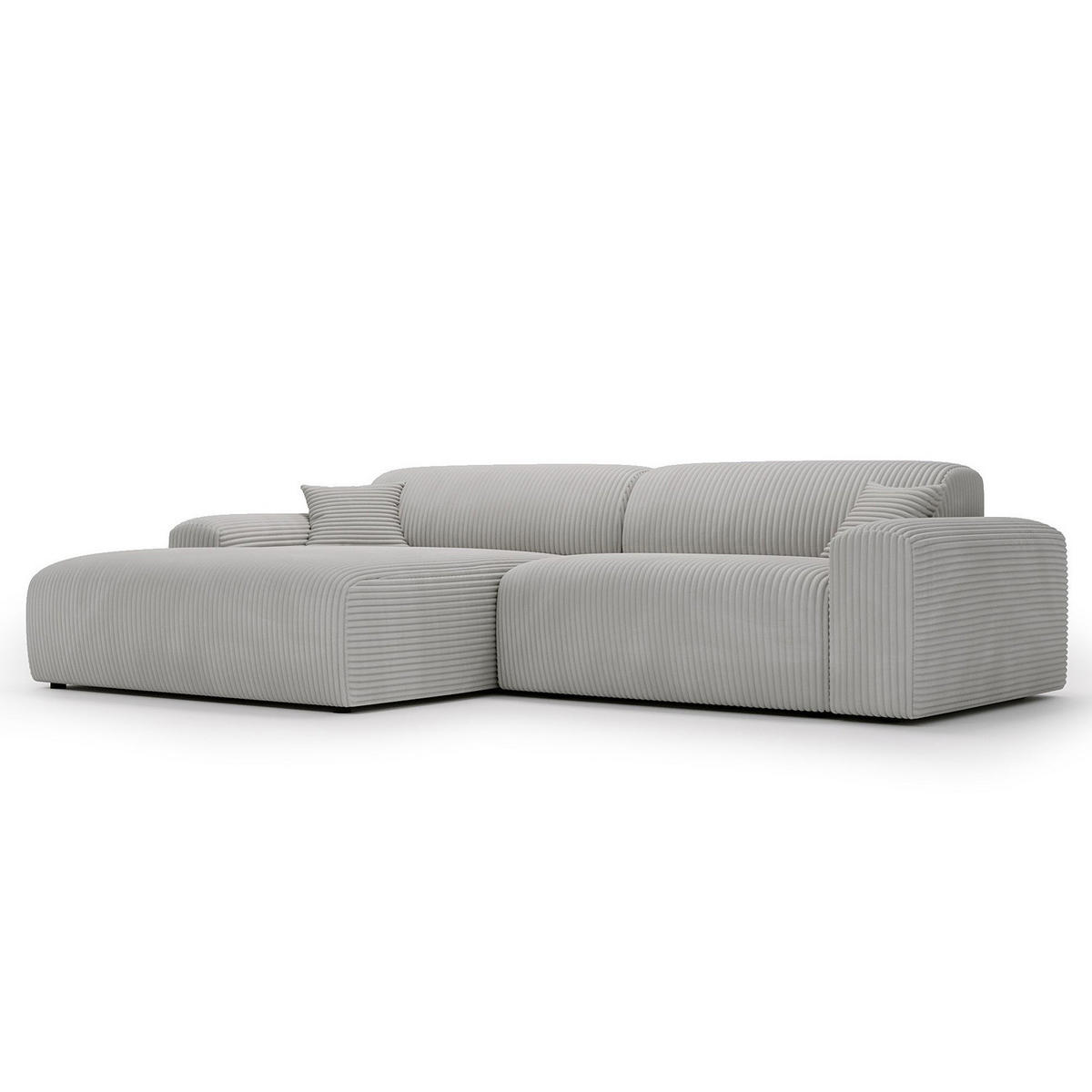 ECKSOFA mit Longchair - Cord - Hellgrau/Schwarz, Kunststoff/Textil (284/178cm) - home24