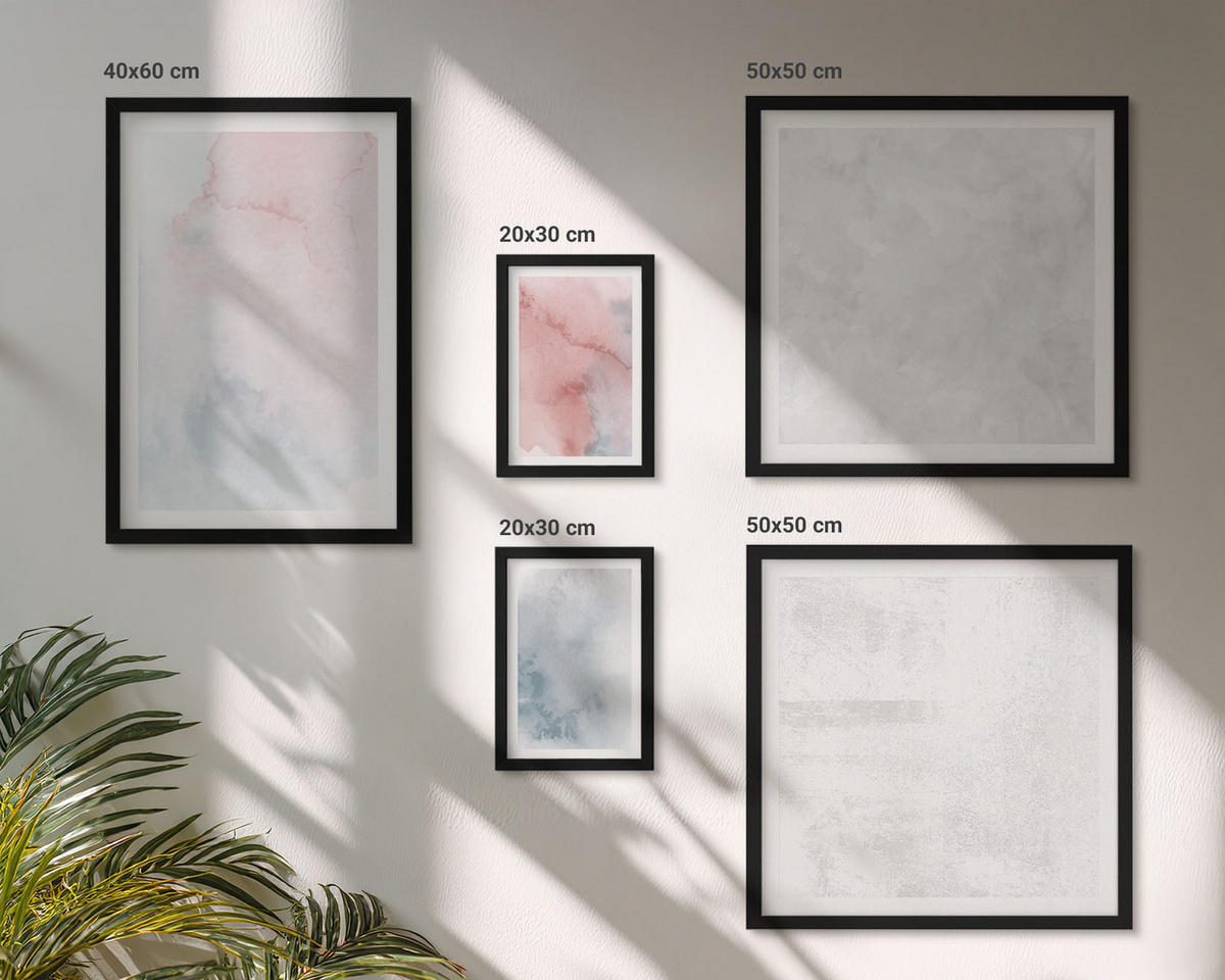 WANDBILDER 5er-Set - 50x50 cm & 20x30 cm & 40x60 cm Schwarzer Rahmen - Pastellfarbene Aquarelltexturen - Schwarz, Kunststoff (40/60cm) - ArtPrintCave