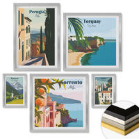 WANDBILDER 5er Set - 50x50 cm & 20x30 cm & 40x60 cm Silberner Rahmen - Ansichten europäischer Häfen - Silberfarben, Kunststoff (40/60cm) - ArtPrintCave