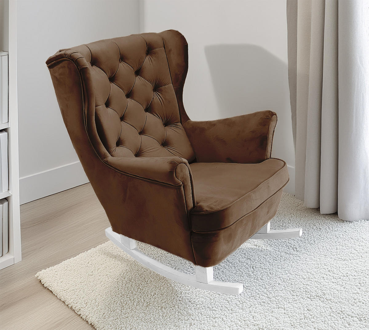 SCHAUKELSESSEL mit gepolstertem Sitz und Armlehnen, 102x81x95 cm, Dunkelbraun_29826 - Weiß/Bronzefarben, Holz/Textil (81/102/95cm) - DomoHome