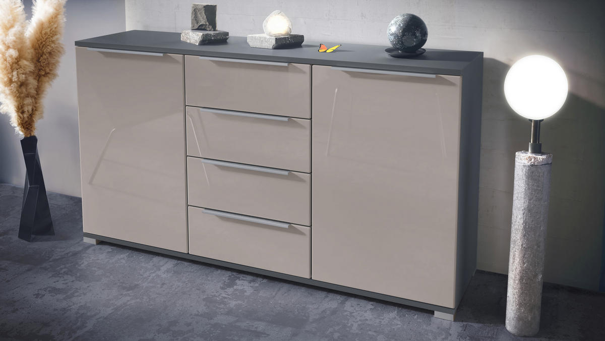 SIDEBOARD Linio Sandgrau Hochglanz - Sandfarben, Holzwerkstoff (138.5/75.5/35cm) - Vladon