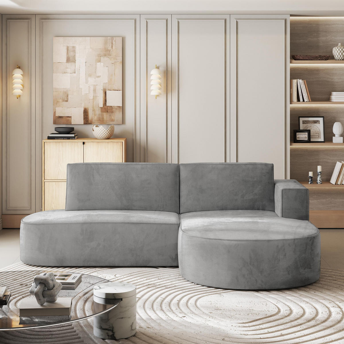 ROHOVÁ SEDAČKA CORTIO šedá - šedá, dřevo/textil (265/174cm) - MASSENO