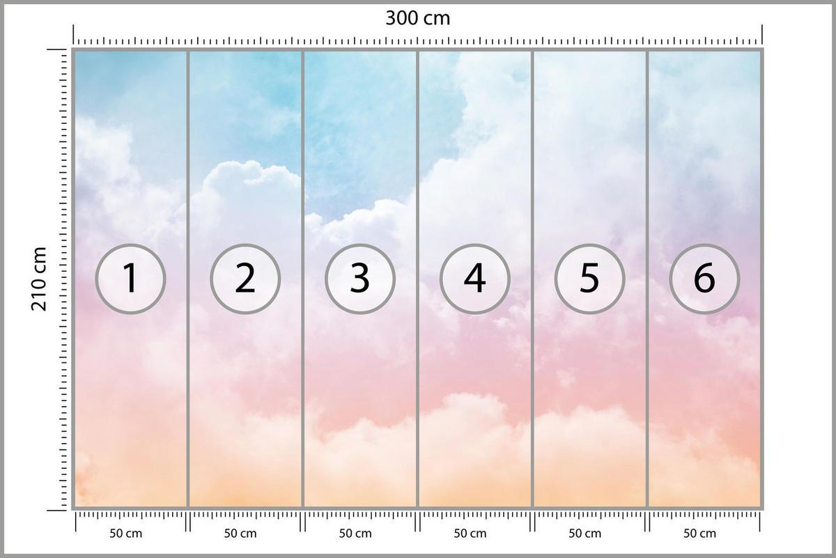 FOTOTAPETE für Kinderzimmer bunte Wolken Abstraktion 300x210 - Blau/Violett, Papier (300/210cm) - Muralo