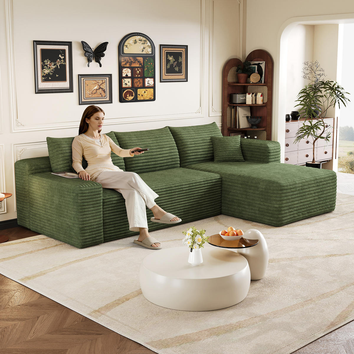 ECKSOFA Stoff Grün modular - Grün, Textil (241/151cm) - WISHDOR