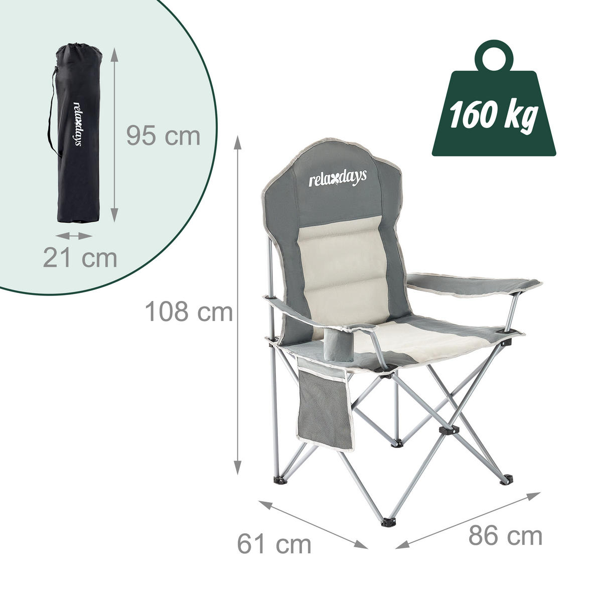 CAMPINGSTUHL Grau klappbar - Multicolor, Kunststoff/Textil (86/108/61cm) - Relaxdays