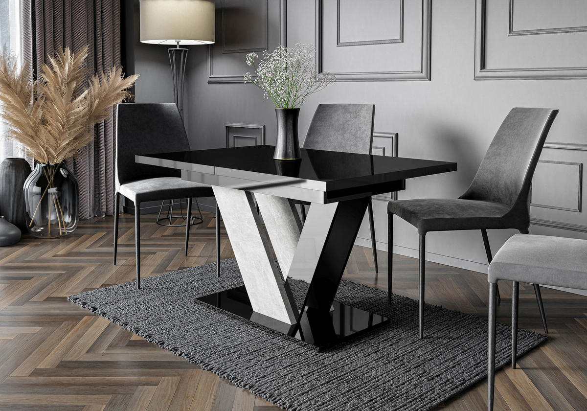 ESSTISCH Schwarz Hochglanz Ausziehbar 120 - 160 cm - Schwarz Hochglanz/Grau, Holzwerkstoff (120/80/76cm) - PROSPERO