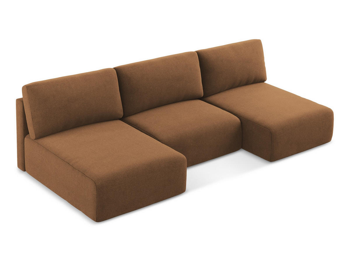 WOHNLANDSCHAFT Strukturstoff Stoff Orange - Beige/Terra cotta, Kunststoff/Textil (304/79/149cm) - Makamii