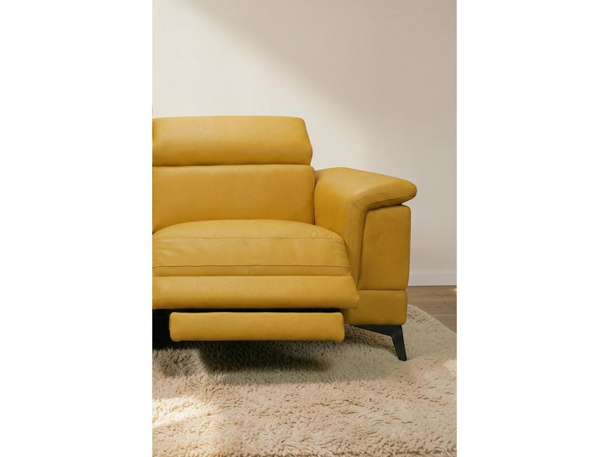3-SITZER Sofa Planet Echtleder mit 1 x Relaxfunktion Senfgelb - Gelb, Leder/Metall (200/80/110cm)