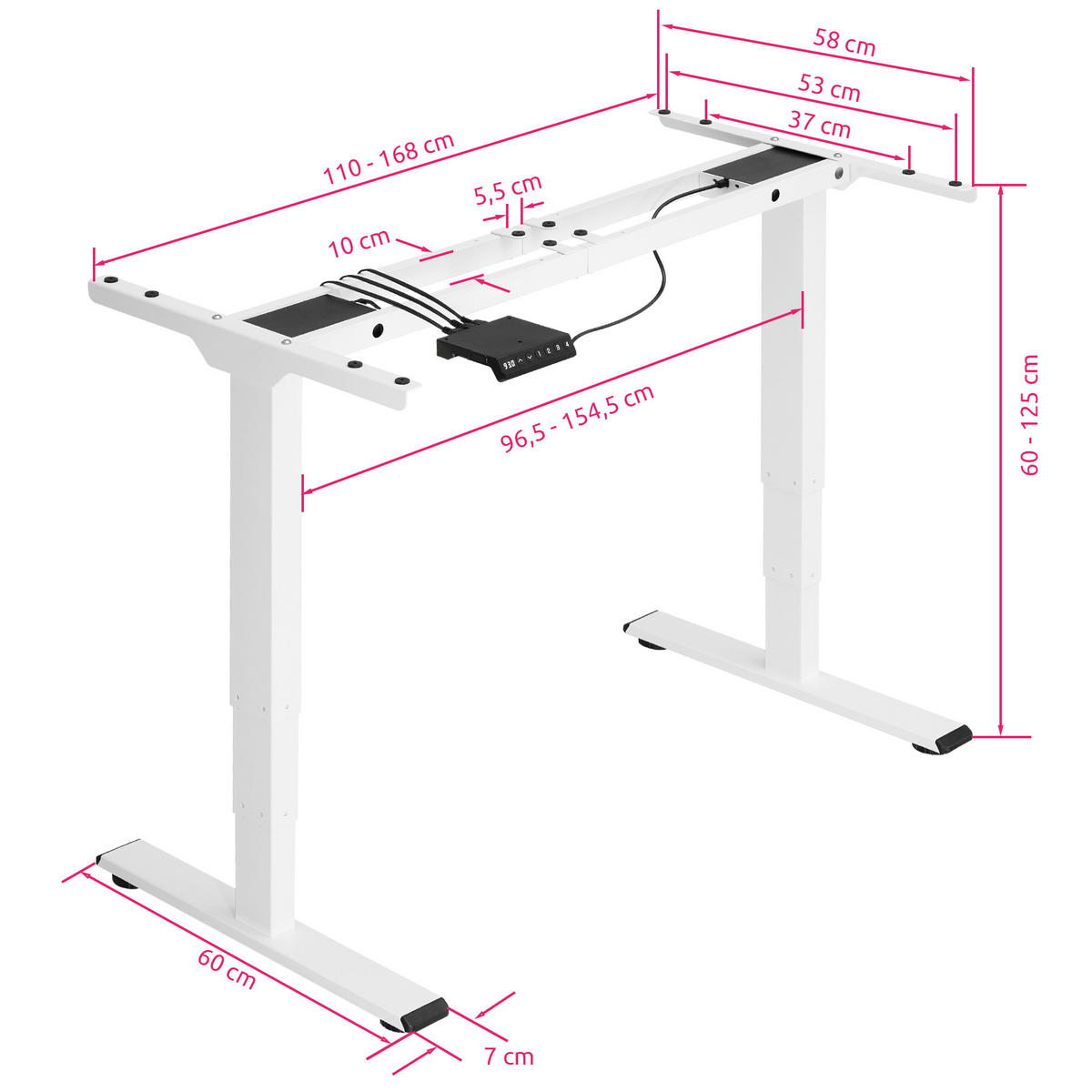 TISCHGESTELL Twain,110 - 168 x 60 x 60 - 125 cm,weiß - Weiß, Textil (60/168/125cm) - tectake