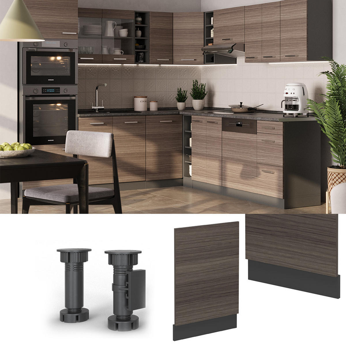 GESCHIRRSPÜLBLENDE R-Line Edelgrau 45 cm , AP Anthrazit - Anthrazit/Braun, Holzwerkstoff (45/57.2/1.6cm) - Vicco