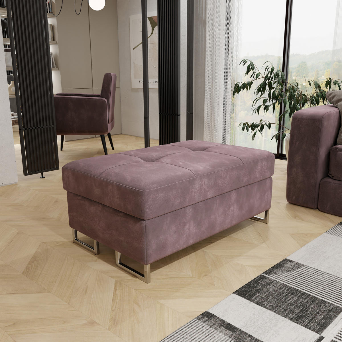 POLSTERHOCKER BARLET Rosa 100x60 cm - Rosa, Textil (100/41/60cm) - MASSENO