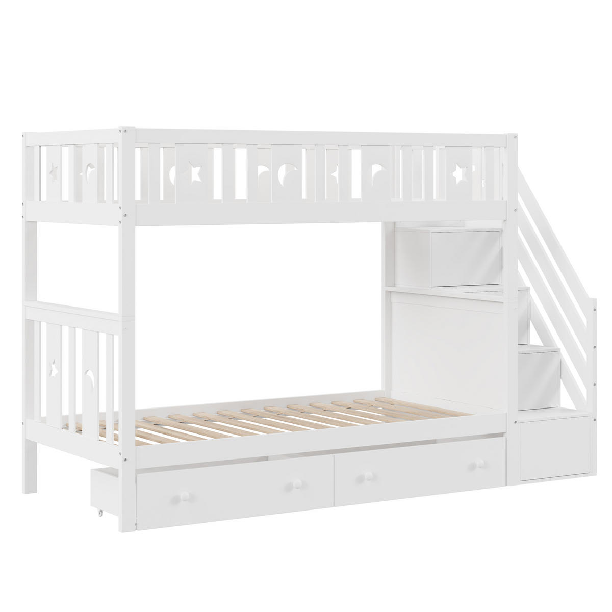 ETAGENBETT 90/200 cm DE-01178, in Weiß, mit Sicherheitstreppe und 2 Schubladen - Weiß, Holz (90/200cm) - ComfortXL