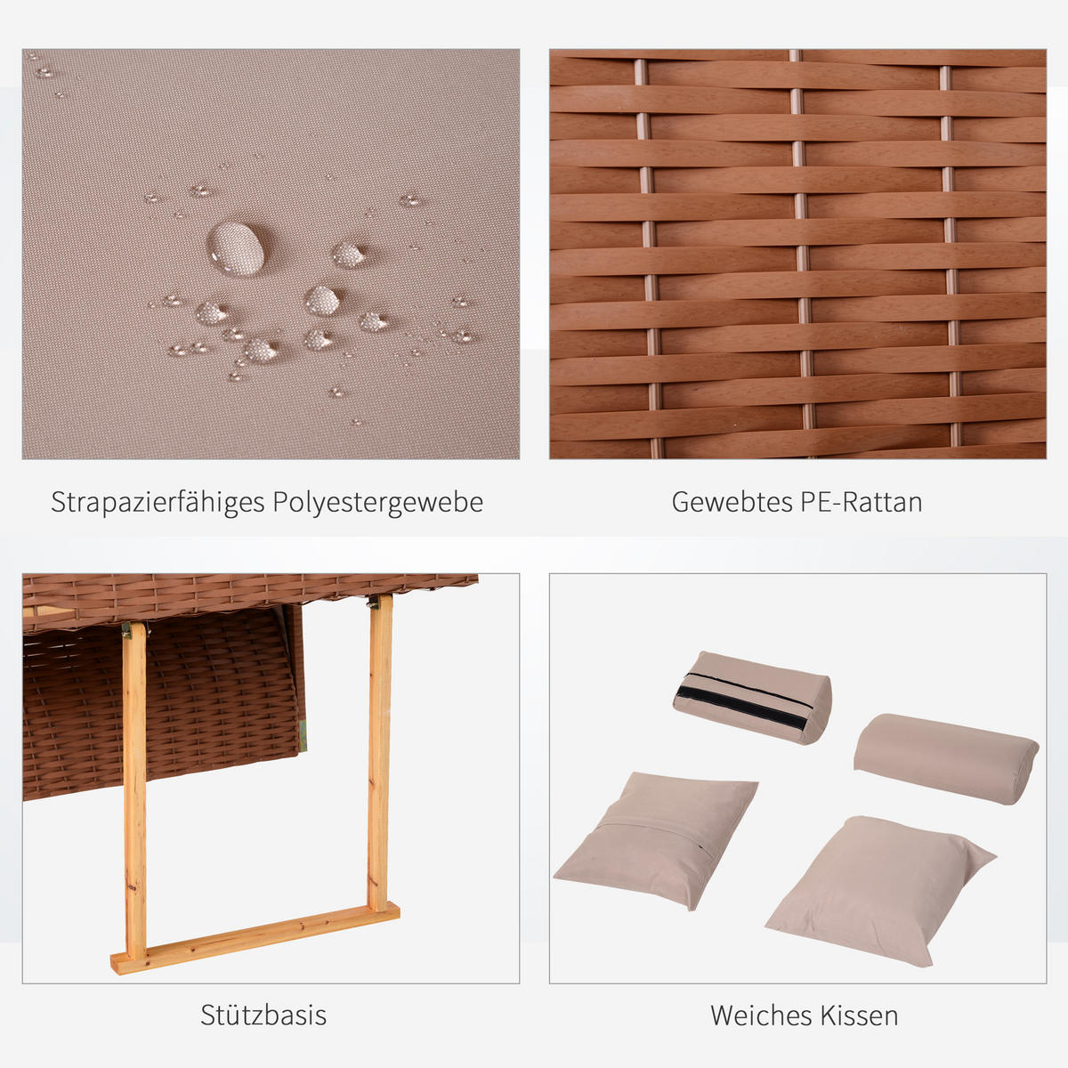 STRANDKORB mit Klapptisch Sitzhocker Getrankehaltern PE Rattan Beige - Beige, Kunststoff (79/150/118cm) - Outsunny