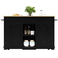 KÜCHENINSEL Schwarz 151,5/59,7/91,7 cm Klappbar fahrbar mit Steckdosenleiste - Schwarz, Holzwerkstoff (151.5/91.7/59.7cm) - PANGIVO