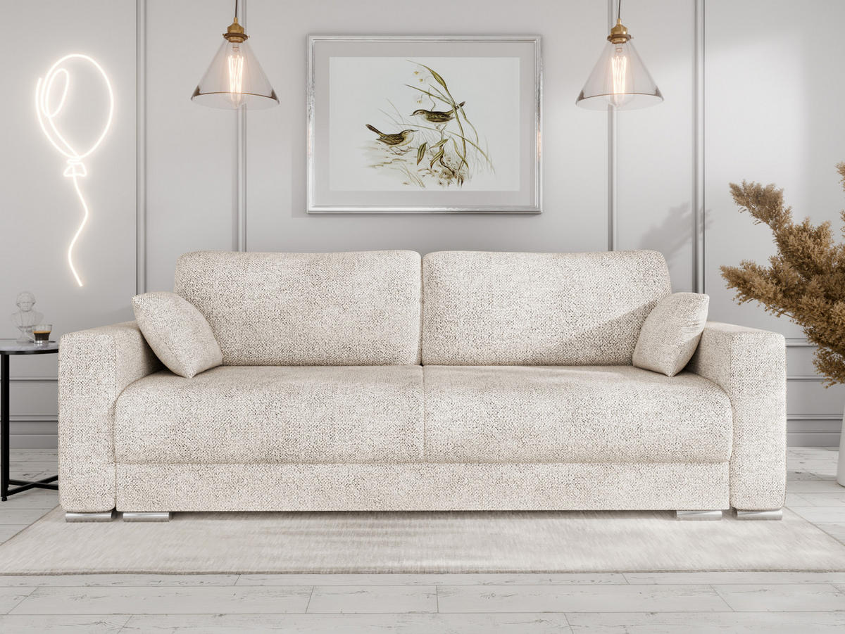 SCHLAFSOFA Calma mit Bettkasten 3-Sitzer modernen Stil, Beige - Beige, Holz (229/87/97cm) - Panda Möbel