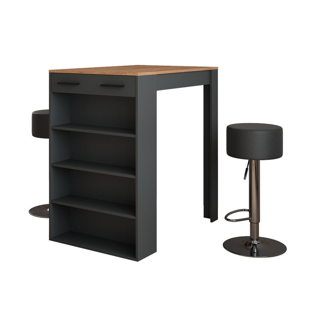 STOJACÍ BAROVÝ STŮL SE ŽIDLEMI Repose Antracit - medově dubová/antracitová, kompozitní dřevo (100/67/106cm) - Vicco