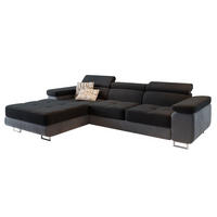 ECKSOFA ELMA L-S Schwarz Velours-Stoff mit Schlaffunktion - Schwarz, Holz (280/205cm) - MASSENO