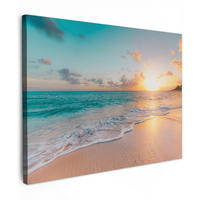 LEINWANDBILD - Sonnenuntergang - Strand - Meer - Sommer - Blau - 40x30 - Wanddeko - Multicolor, Textil (40/30cm) - MuchoWow