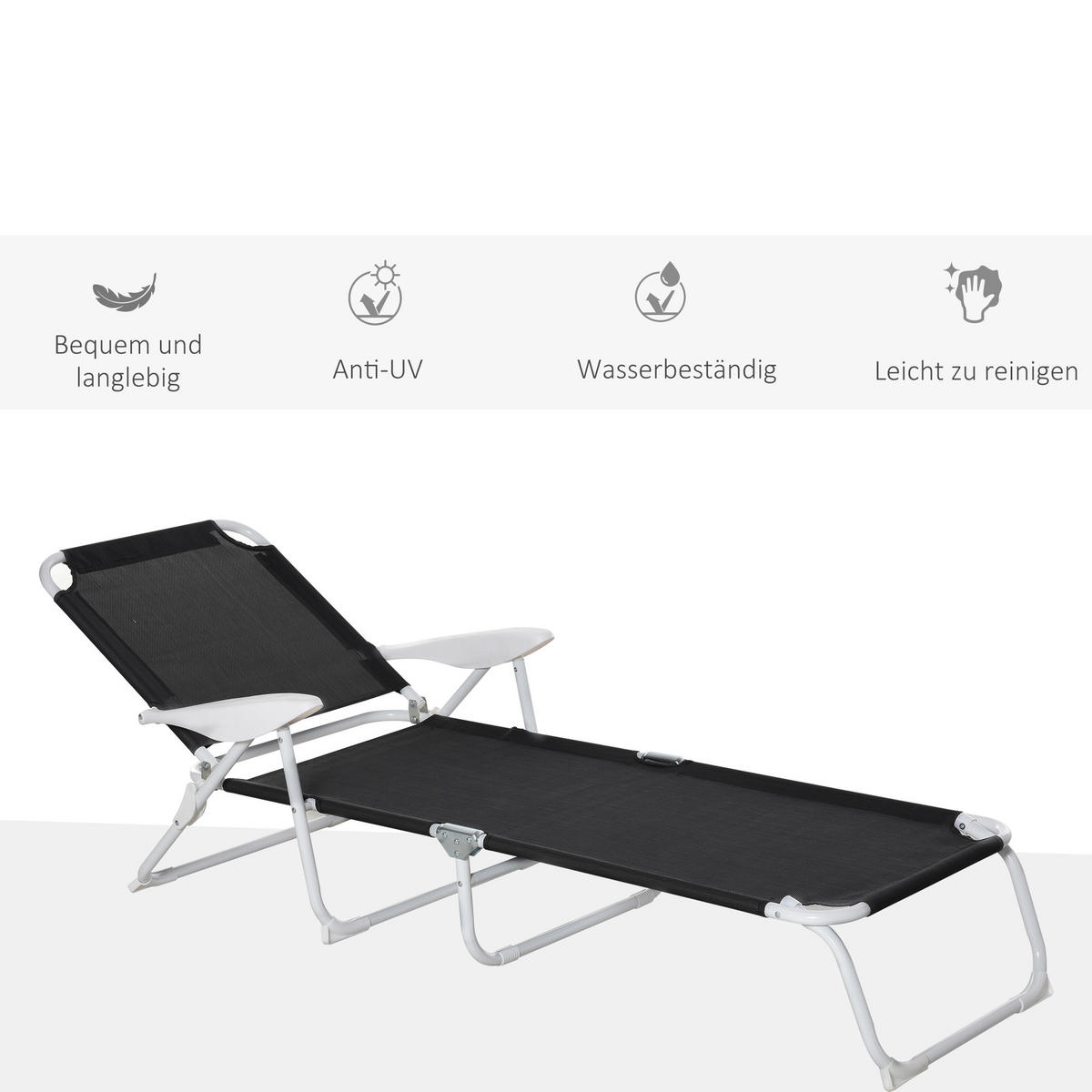 SONNENLIEGE - Schwarz, Kunststoff/Metall (66/80/160cm) - Outsunny