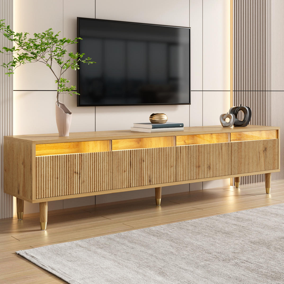 TV-LOWBOARD 178/35/45 cm mit 4 Schubladen und Kabeldurchlass - Naturfarben, Holzwerkstoff (178/45/35cm) - BEAOK