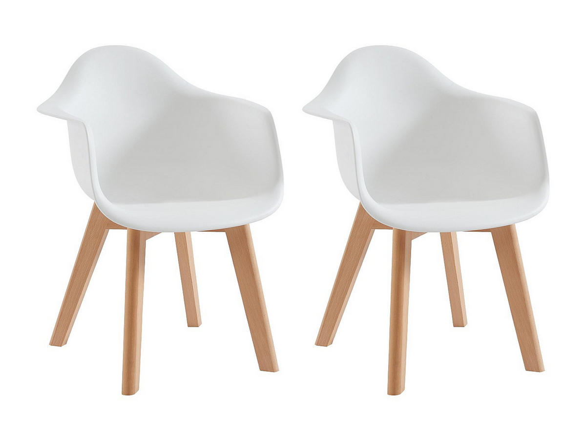 KINDERSTUHL mit Armlehnen 2er-Set - Polypropylen & Buche - Weiß - POUPPINETTE - Weiß, Kunststoff (41.5/57/41.5cm) - Vente-Unique