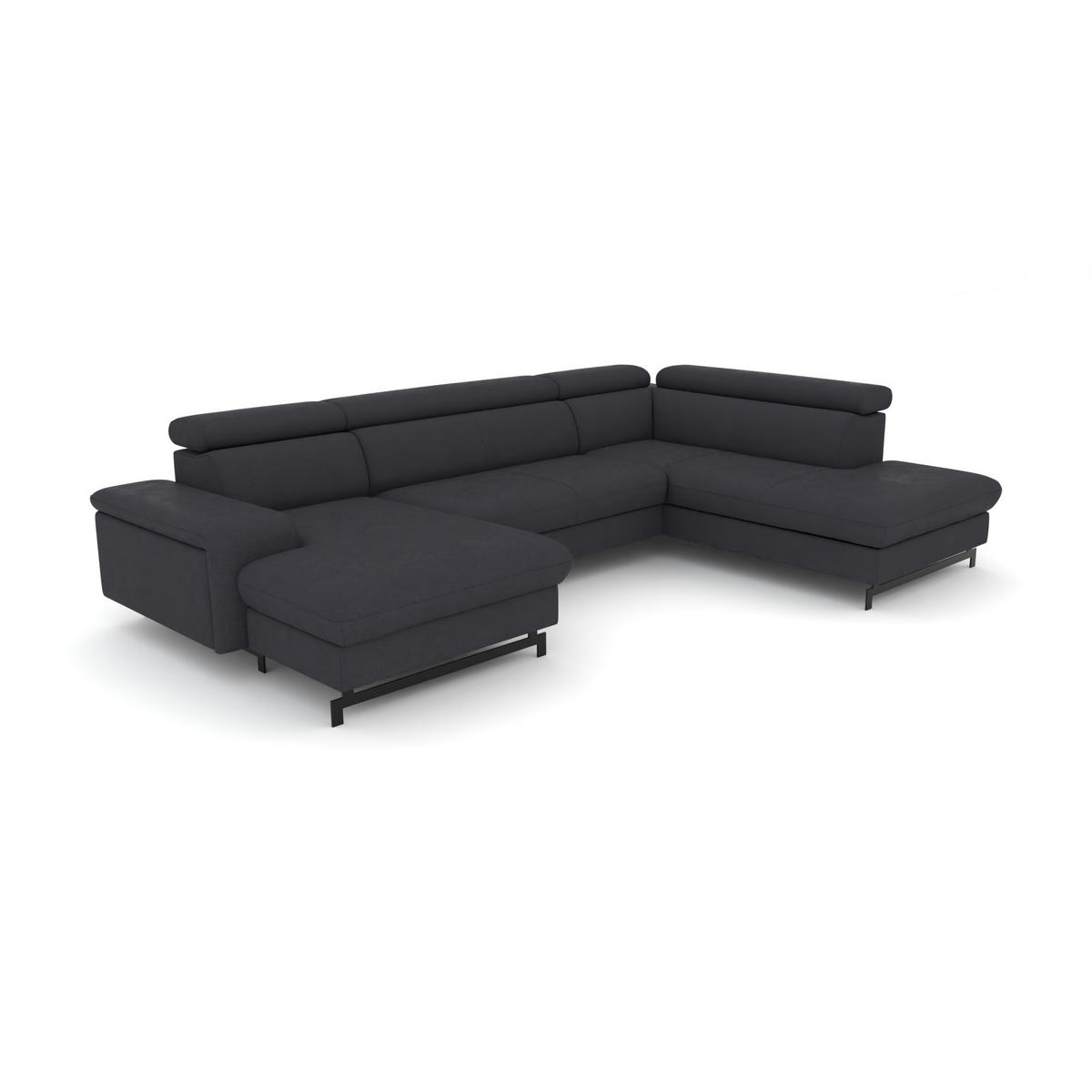 WOHNLANDSCHAFT Vaasa mit Schlaffunktion - Dunkelblau, Kunststoff/Textil (328/81/215cm) - foamnova