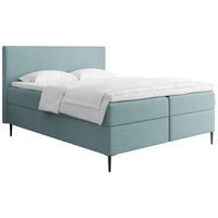 BOXBETT Alba Rise mit Bettkasten, Türkis Chenille 140x200 cm – inkl. H4 Taschenfederkern Matratze & Foam Topper - Türkis/Blau, Holz/Textil (140/200cm) - WFL GROUP