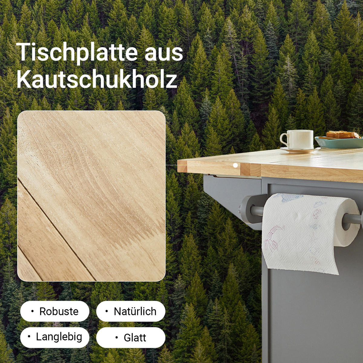 KÜCHENINSEL Grau - Grau, Holz/Holzwerkstoff (115/92/71cm) - SoBuy