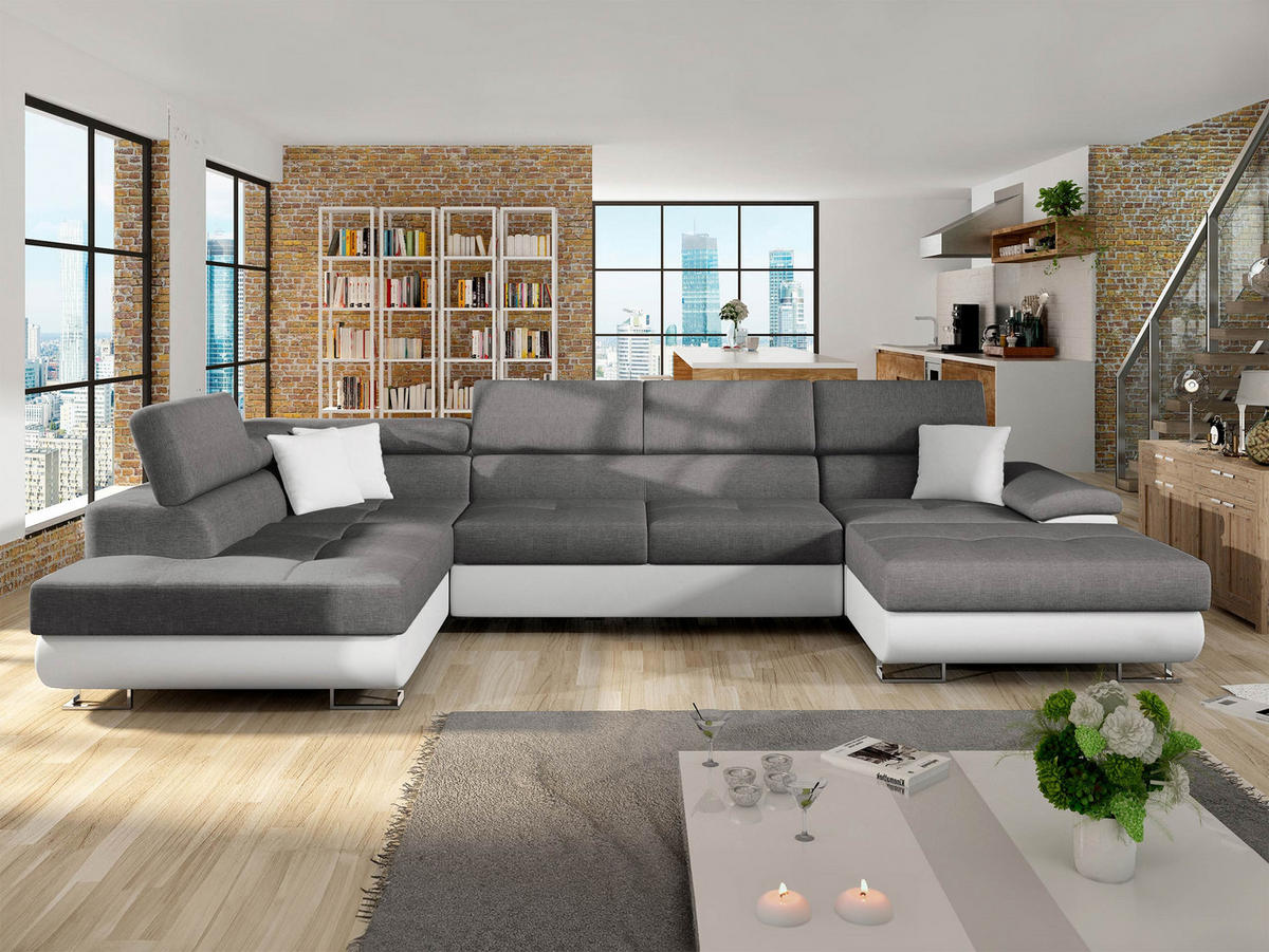 WOHNLANDSCHAFT Cotere Bis, Seite: Links - Weiß/Grau, Holz/Textil (345/91/202cm) - MIRJAN24